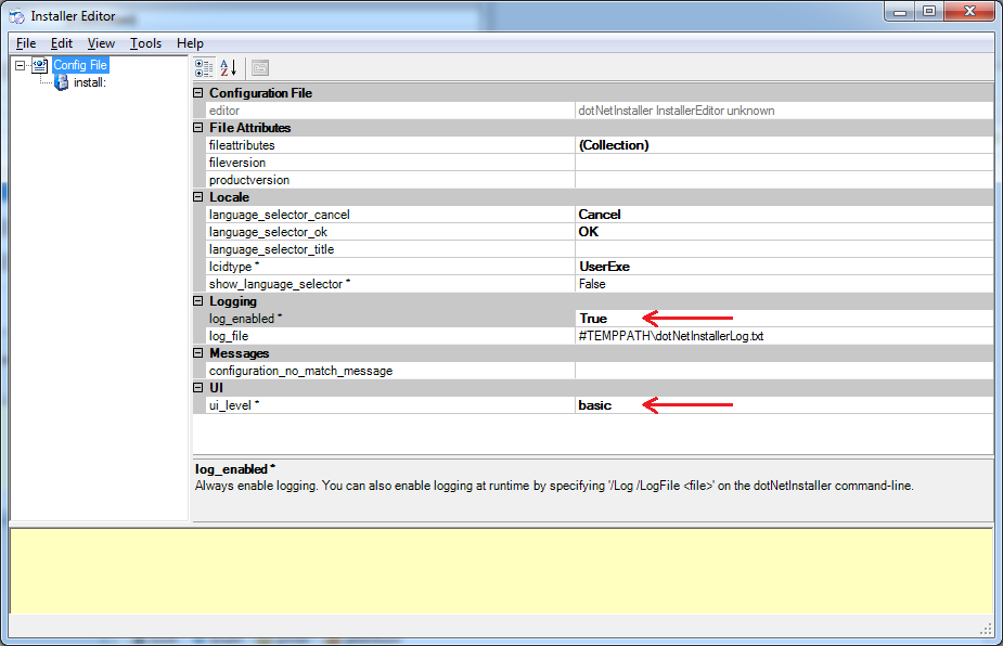 dotNetInstaller Initial Configuration